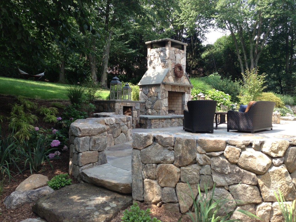 An outdoor fireplace designed by Bill Einhorn