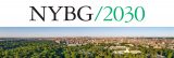 An image of a city skyline covered in green trees, with "NYBG/2030" in black and green font above it