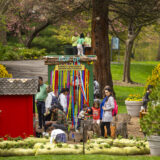 Families play in a colorful outdoor space