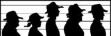 a black and white lineup of figures of people in a line