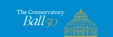 A blue banner reading "The Conservatory Ball"