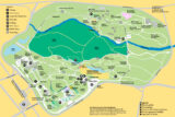 An illustrated, overhead map of the Garden in blue, yellow, and green