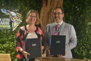 Jennifer Bernstein, NYBG's CEO & The William C. Steere Sr. President with the head of Development Bank of Latin America and the Caribbean (CAF).