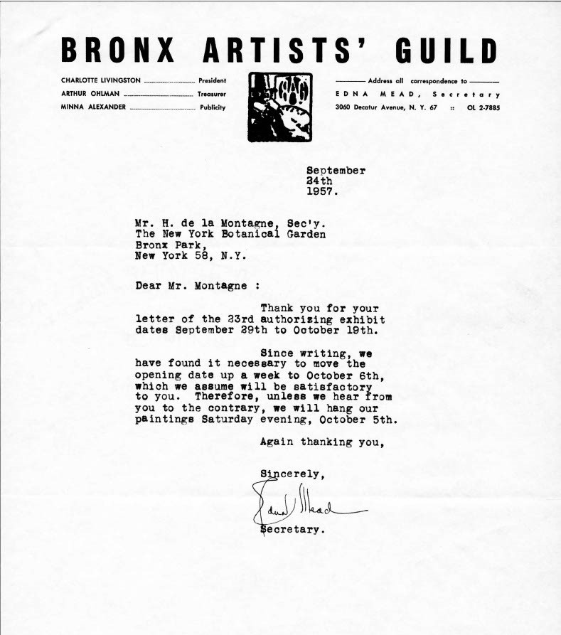 A scan of a document reading "Bronx Artists' Guild"