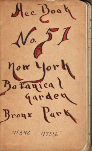 A hand-lettered book reading "Rec. Book No. 51 New York Botanical Garden Bronx Park"