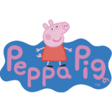 A pink piglet cartoon with the words Peppa Pig